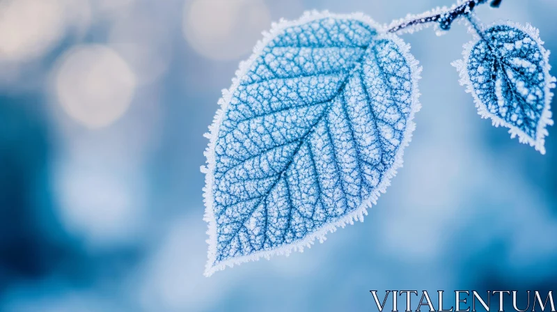 Frost Covered Leaf in Macro AI Image