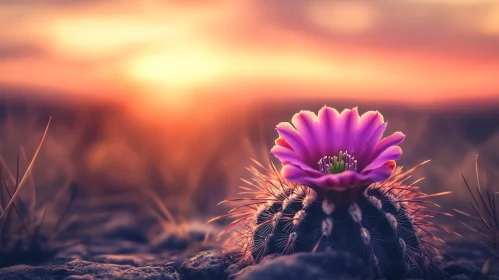 Cactus Blossom Under Sunset Sky