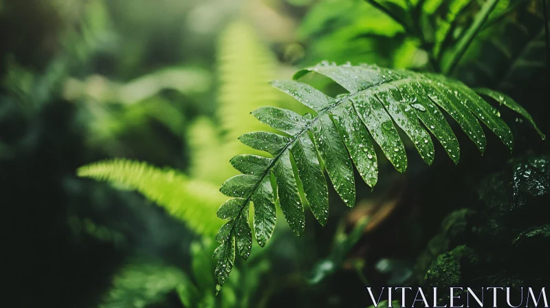 Fern Leaf with Raindrops AI Image