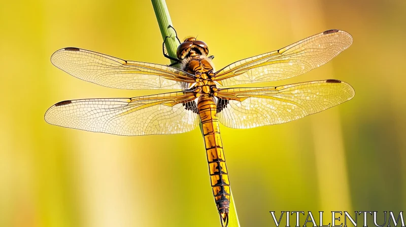 Intricate Dragonfly Macro Shot on Green Stem AI Image