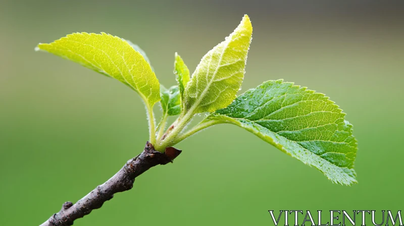 Close-Up of Dew-Covered Green Leaves AI Image