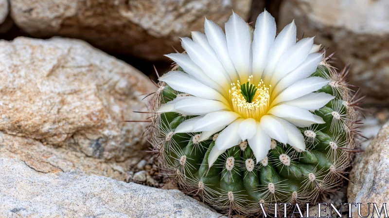 AI ART White Flowered Cactus Amidst Rocky Terrain