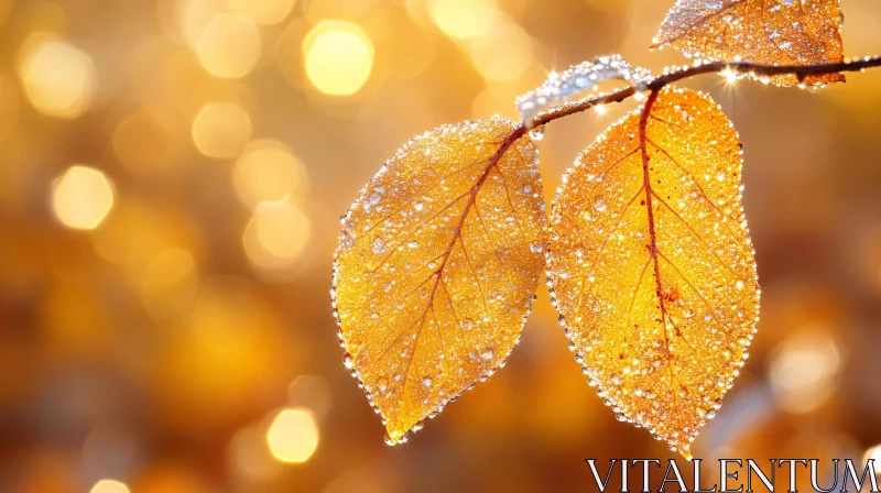 Golden Autumn Leaves with Dew AI Image