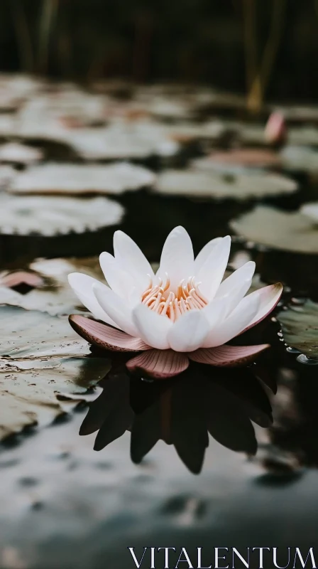 Serene Water Lily with Perfect Reflection AI Image