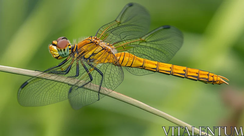 AI ART Detailed Close-up of a Yellow Dragonfly