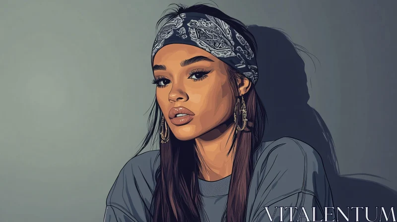 Digital Art of a Fashionable Woman in Bandana AI Image