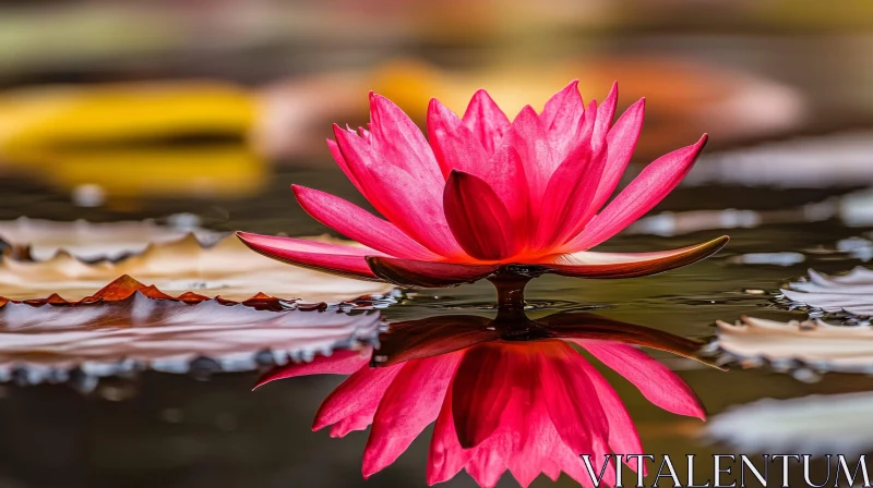 AI ART Blossoming Pink Water Lily Reflection