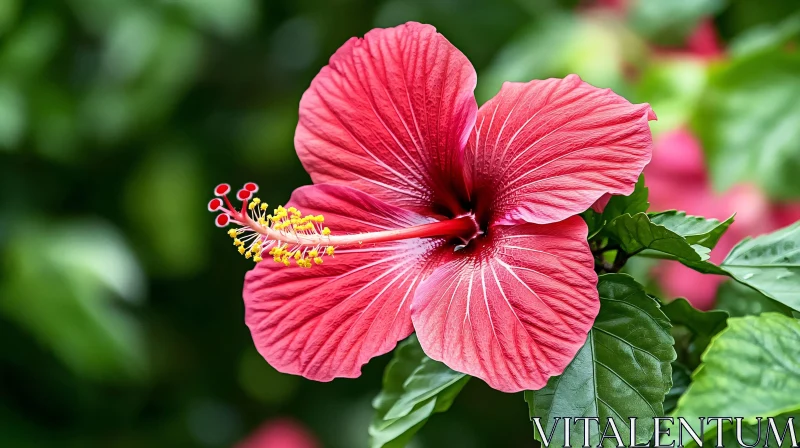 Red Hibiscus Flower in Full Bloom AI Image