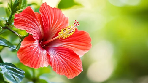 Red Hibiscus Bloom with Yellow Stigma