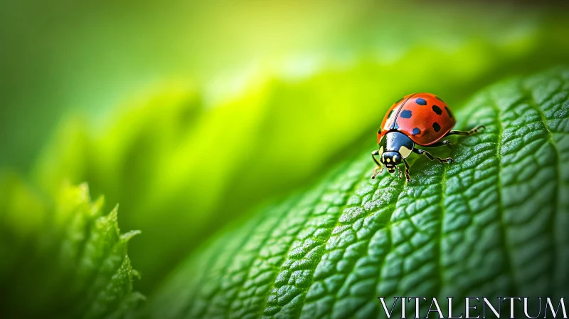 AI ART Ladybug on Leaf Close-Up