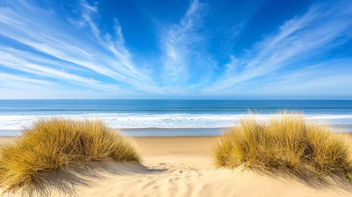 Beach Scene with Ocean Waves and Sky