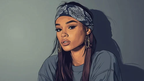 Digital Art of a Fashionable Woman in Bandana