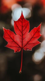 Sharp Photograph of a Suspended Red Leaf