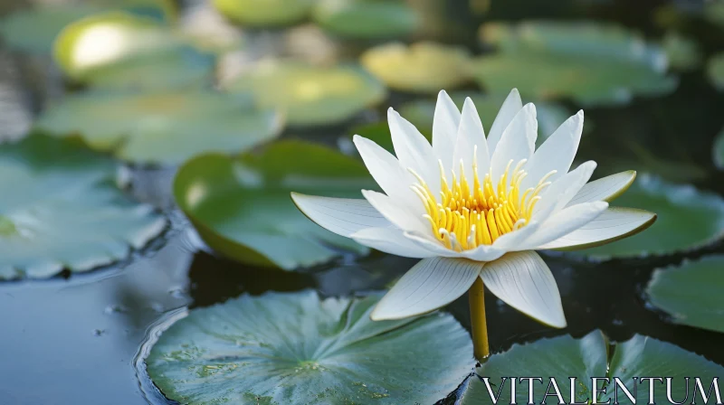 Elegant White Water Lily in Calm Waters AI Image