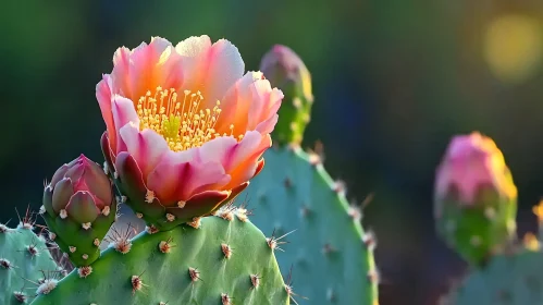 Cactus in Bloom with Colorful Flower
