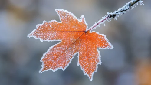 Frosted Orange Maple Leaf on a Winter Branch