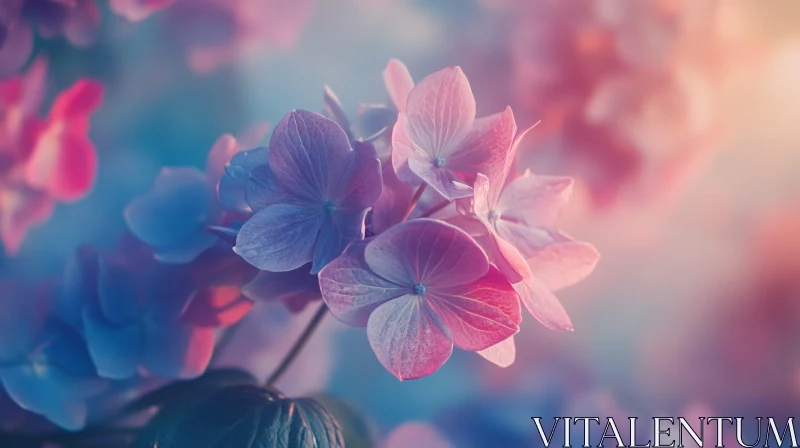 Soft Pink and Blue Hydrangea Petals AI Image