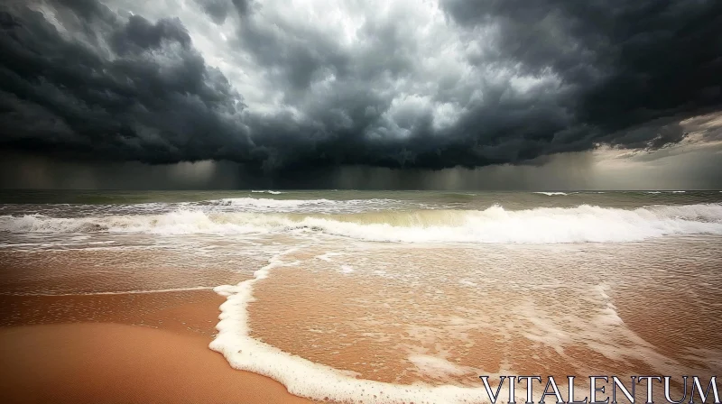 Stormy Seascape with Ominous Clouds and Waves AI Image