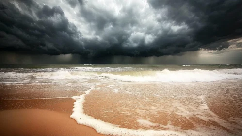 Stormy Seascape with Ominous Clouds and Waves