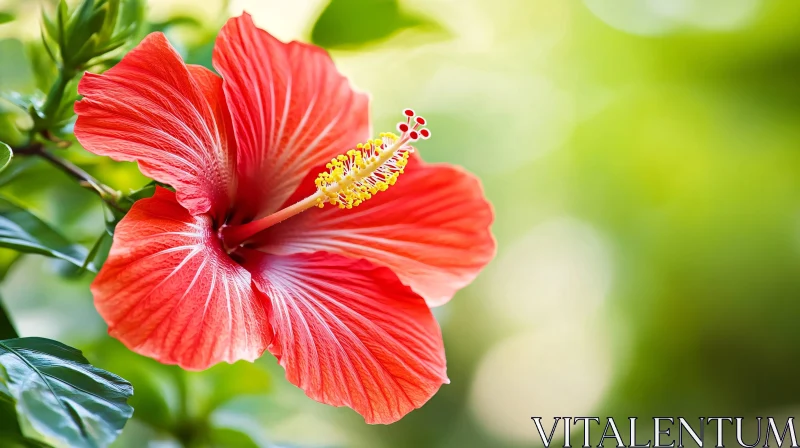 Red Hibiscus Bloom with Yellow Stigma AI Image