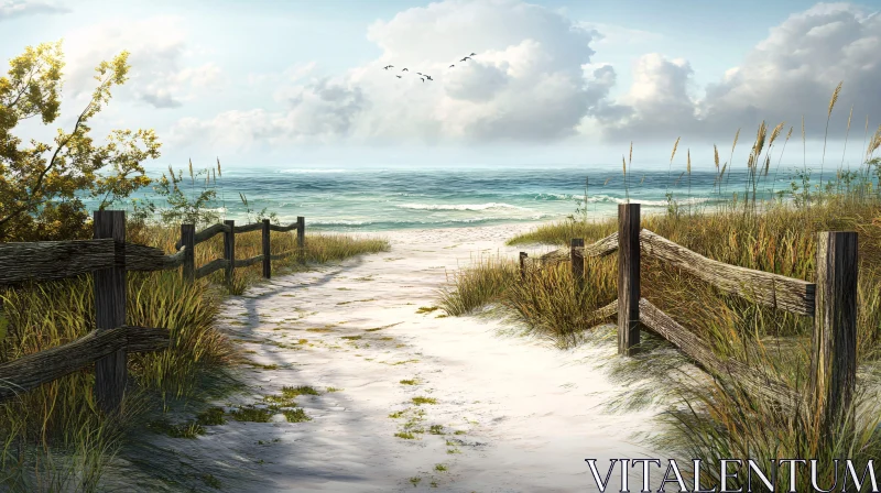 Peaceful Coastal Path to the Sea AI Image