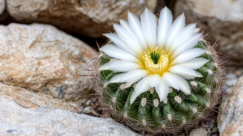 White Flowered Cactus Amidst Rocky Terrain