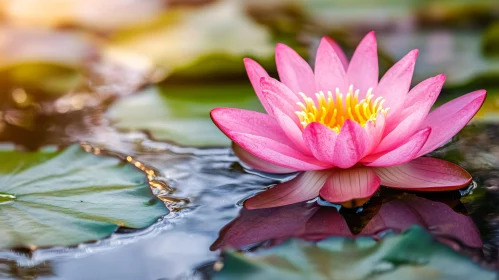 Serene Pink Water Lily Floating on a Pond