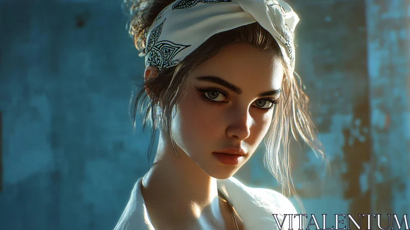 AI ART Stunning Woman Portrait with Bandana and Natural Light