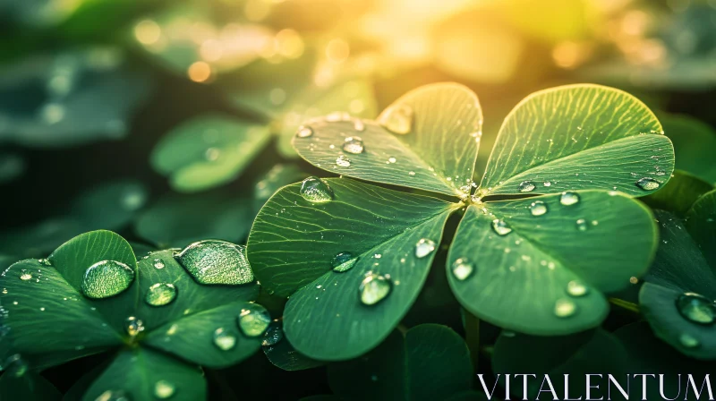 Clover Plant with Dew Drops AI Image