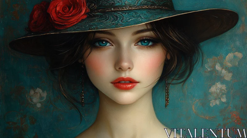 AI ART Elegant Woman in Floral Hat