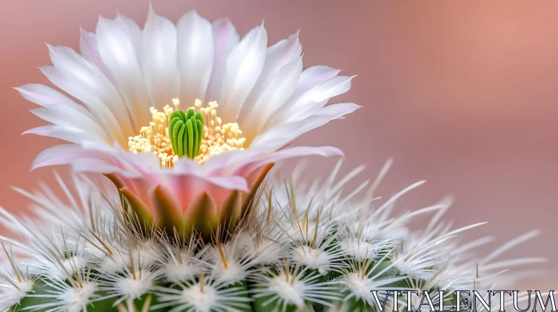 Exquisite White and Pink Blooming Cactus Flower Close-Up AI Image