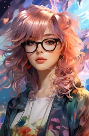 Young Woman with Pink Hair and Stylish Glasses in Digital Art