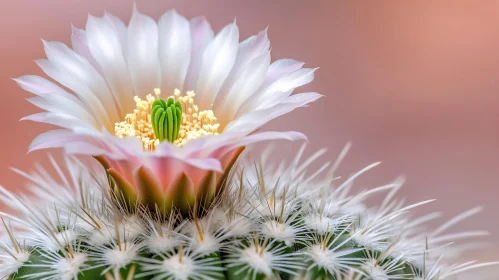 Exquisite White and Pink Blooming Cactus Flower Close-Up