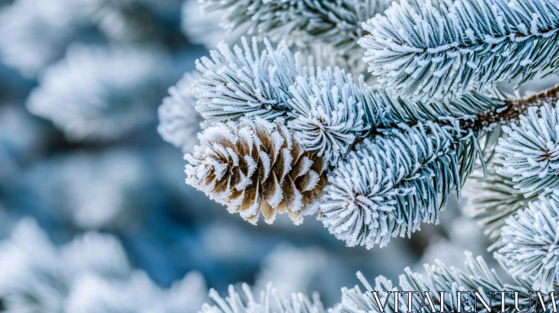 AI ART Icy Pine Needles and Pinecone in Winter