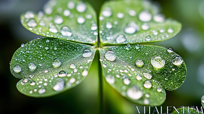 Macro Shot of Dew-Kissed Clover Leaf AI Image