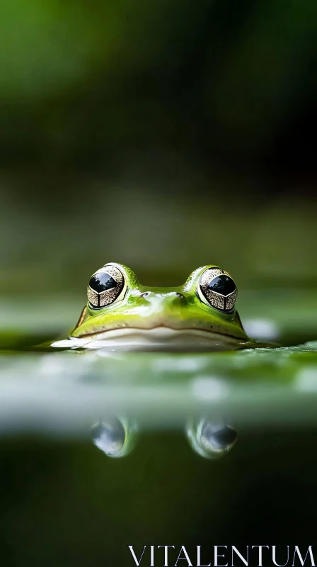 Frog Peering Above Water Close-Up AI Image