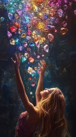 Surreal Artwork of Woman and Colorful Gems