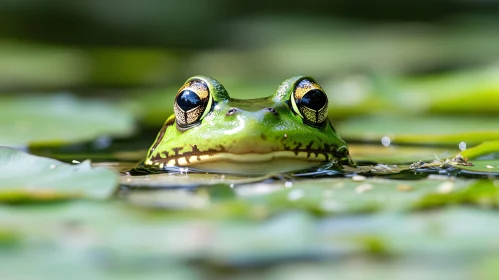 Frog Partially Submerged in Water