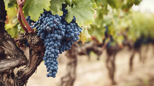 Cluster of Ripe Grapes in Vineyard