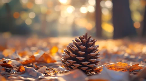 Autumn Pine Cone on Forest Floor