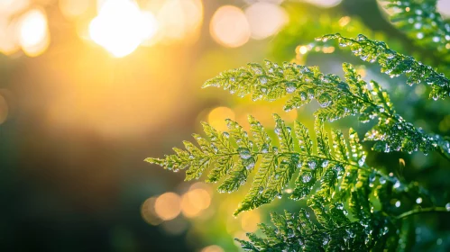 Fern With Dew and Sunlight