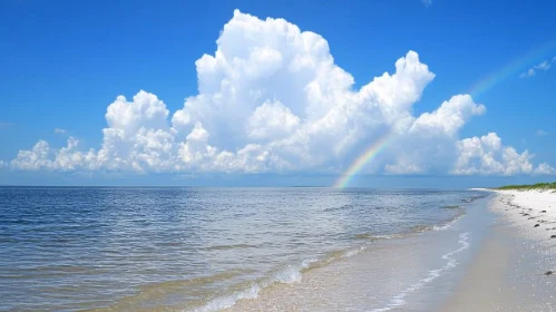 Peaceful Ocean Shoreline with Rainbow