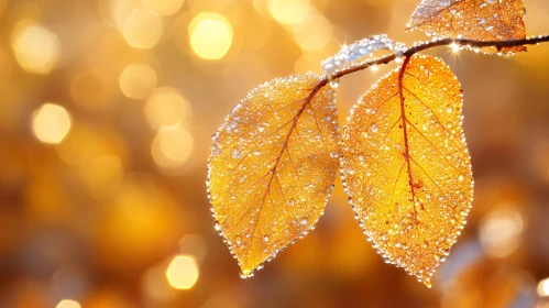 Golden Autumn Leaves with Dew