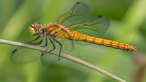 Detailed Close-up of a Yellow Dragonfly