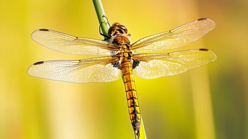 Intricate Dragonfly Macro Shot on Green Stem