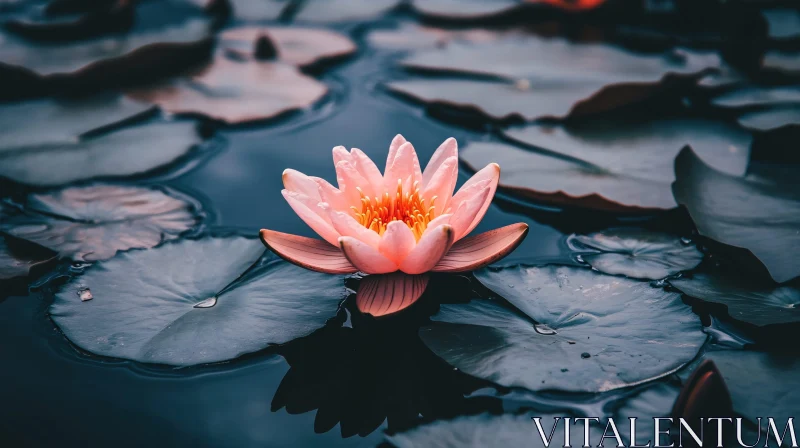 Serene Pink Water Lily and Lilypads AI Image