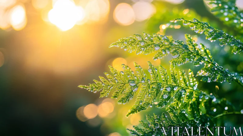 Fern With Dew and Sunlight AI Image