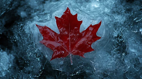 Red Maple Leaf Frozen in Ice