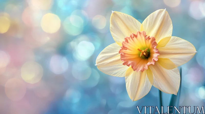 Single Daffodil Flower with Pale Yellow Petals AI Image