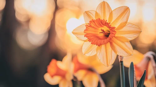 Blooming Daffodil at Sunset